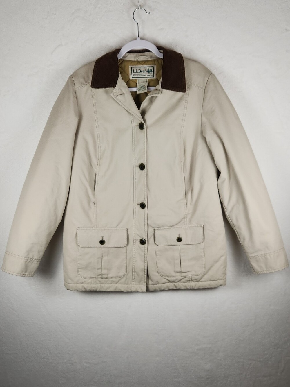 L.L. Bean Women's Cream Utility Jacket with Brown Corduroy Collar